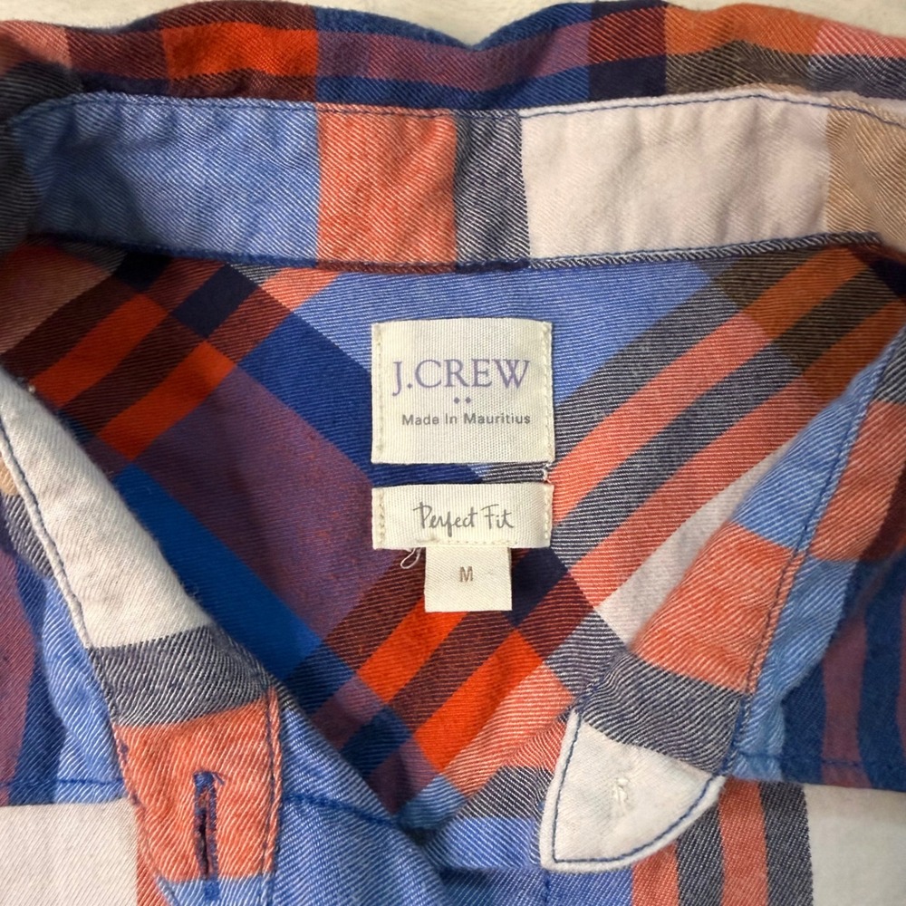 J.Crew Perfect Fit Plaid Button Down Shirt Womens Medium Blue Orange 30519 FA16 - Picture 2 of 7